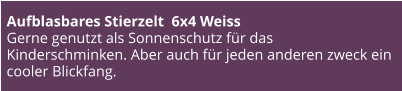 Aufblasbares Stierzelt  6x4 Weiss Gerne genutzt als Sonnenschutz für das Kinderschminken. Aber auch für jeden anderen zweck ein cooler Blickfang.